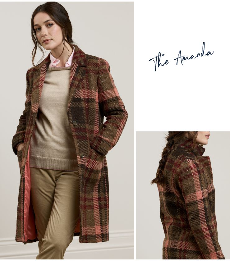Amanda Donegal Tweed Coat Camel and Pink Plaid